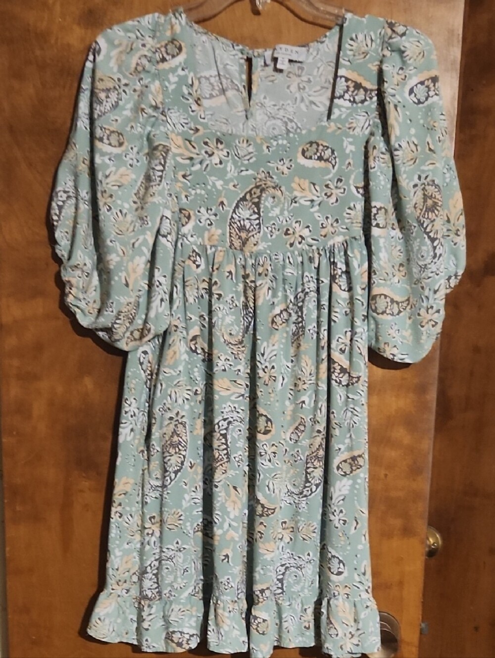 Hayden Mint Green Paisley Puff Sleeve Mini Dress